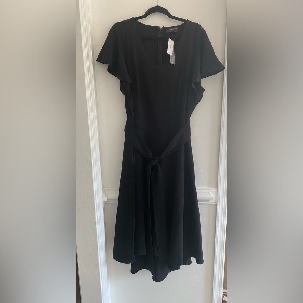Lane Bryant Black Tie-Waist Flutter Sleeve Midi Dress